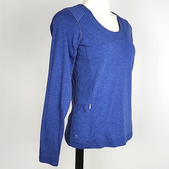 MEC Women's Heathered Blue Activewear Long Sleeves Top Scoop Neck Size Medium - Picture 2 of 11